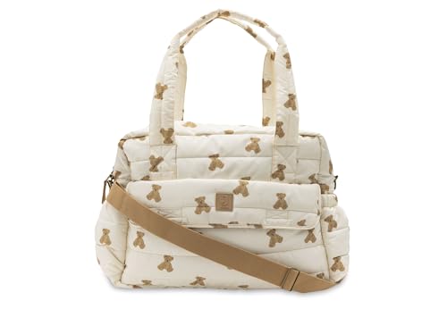 Jollein Sac à langer Mini Teddy Bear - sac à langer stylé avec imprimé ours - déperlant et facile d’entretien - avec bandoulière et matelas à langer - 42 x 30 x 18 cm - polyester recyclé