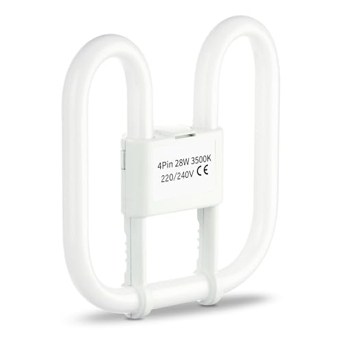 Quebec 28W GR10q CFL 2D Butterfly Bulb, 2000LM, 3500K Warm White, 8000H Lifespan, Energy Class A, 220V – 20x20cm Compact Ceiling Light for Home & Office (28W 4 Pin 3500K)