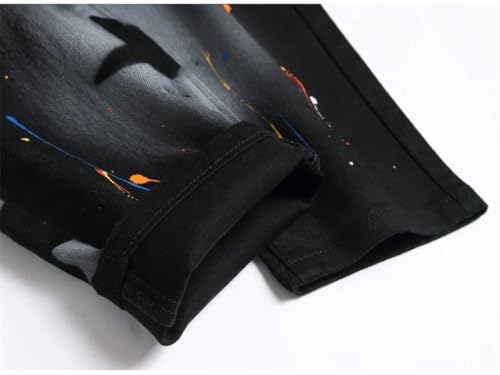 Men Painted Jeans Stretch Denim Slim Straight Pants Streetwear Print Trousers3