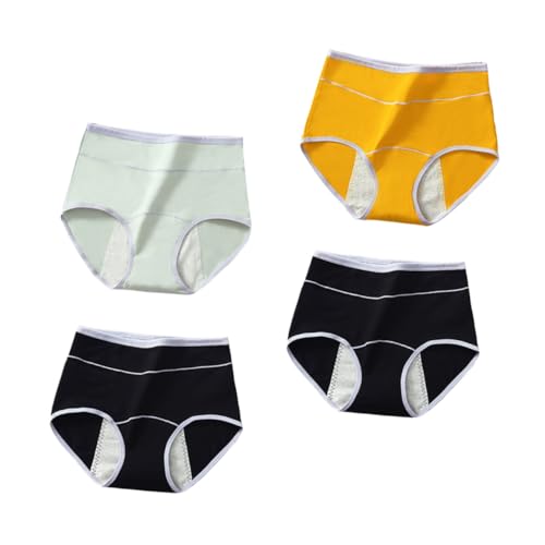 CLISPEED 4 Pares Bragas Menstruales Mujer Algodón Alta Cintura Diseño XL Negro Amarillo Verde Cómodas y Resistentes para