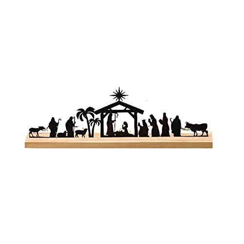 COKEEY Xmas Decor,Nativity Scene for Xmas Indoor Black Metal Nativity Set with Wood Base Little People Nativity Set Willow Nativity Xmas Table Decoration (Style B), 30 x 8.3 cm / 11.8 x 3.3 inches