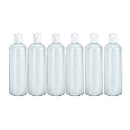 MoYo Natural Labs 16 oz Squirt Bottles, Squeezable Refillable Containers Turret Caps, BPA Free HDPE Plastic for Essential Oils and Liquids, Toiletry/Cosmetic Bottles (Pack of 6, Translucent White)