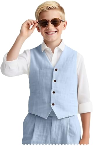 Kids Vest for Boys Summer Casual Linen Vest for Beach Wedding Outfit Sleeveless Boy Tuxedo Waistcoat3