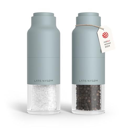 Image of LARS NYSOM Salt and Pepper Grinder Set, Stainless Steel Manual Salt and Pepper Mills, Adjustable Ceramic Grinder, Design Spice Shakers (Sky Blue)