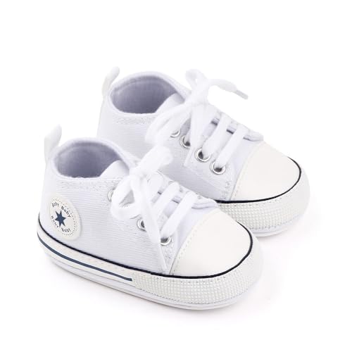Image of Unisex Baby Girls Boys Canvas High-top Shoes, Newborn Infant Anti-Slip Soft Sole Frist Walking Breathable Sneakers