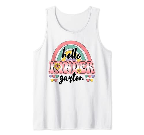 First Day of School Hello Kindergarten Lehrer Regenbogen Kids Tank Top