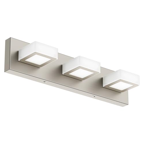 Image of Ralbay Brushed Nickel Bathroom Vanity Lights Metal Acrylic LED Modern Bathroom Wall Lighting Fixtures Brushed Nickel