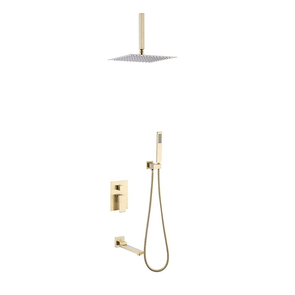 OZBMA Shower Set Concealed Modern System with Tap Advanced Air Injection Technology Bathroom Rainfall Kit (20 * 20 cm) Overhead and Hand Brushed Golden