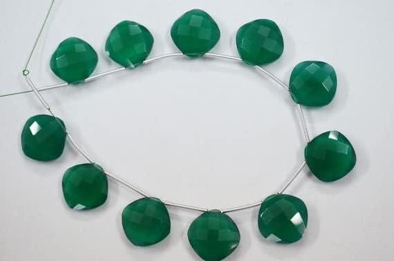 Onyx vert fil de perles coussin facettées 17 mm side drill LKBEADS 5.5"