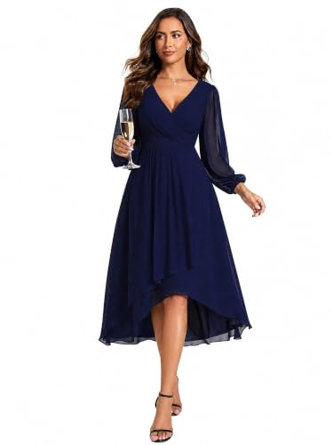 Image of Ever-Pretty Women's Long Sleeves Midi Fall Cocktail Wedding Guest Dresses