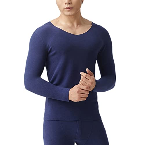 Dsnyu Thermal Underwear Top Men, Polyester V Neck Inner Thermal Wear Top, Navy Blue Inner Thermal Wear Top XL