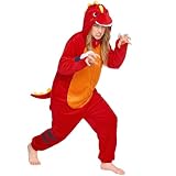 OLAOLA Adult Onesie, Halloween Red Dinosaur Costume, Unisex Cosplay Pajamas