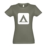 Kiwistar - T-Shirt tailliert - Damen - Olive - Zelten Camping Piktogramme - mit Motiv Bedruckt - Funshirt Design - Sport - Freizeit - Damen - S