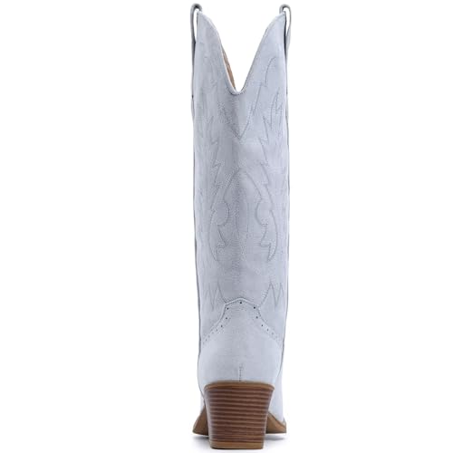 Image of IUV Suede Cowboy Boots For Women Chunky Heel Pointed Toe Cowgirl Boots