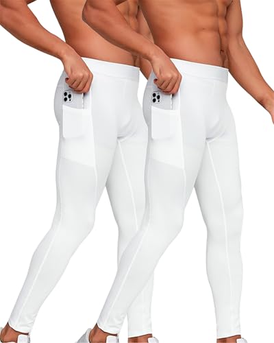 Blaward 2 Pcs Mens Compression Pants Cold Gear Base Layer Athletic Workout Leggings Tights with Pockets Ski Bottoms Underwear