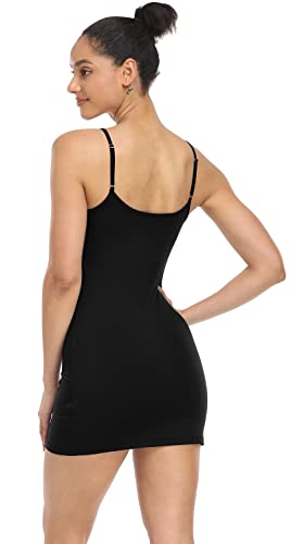 Image of Qaffier Full Slips Dress for Women Adjustable Spaghetti Strap V Neck Under Dress Camisole Mini Slip Dress