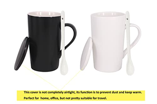 Bpfy 16Oz Set Of 2 Ceramic Coffee Mug With Lid And Spoon, Milk Cup Classic Mug Drinking Cups For Tea, Coffee, Cocoa, Black And White Marriage Or Couples (16Oz) #TOP2