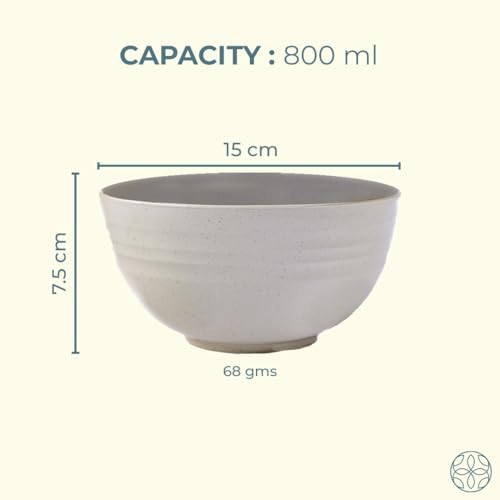 Irida Naturals Wheat Straw 6" Serving Bowl Set | Eco-Friendly, Lightweight & Unbreakable Microwave Safe Bowl Set | Bamboo Fiber Snacks Serving Bowls for Kids & Adults | 800 ml Pack 1, (Soft Beige)
