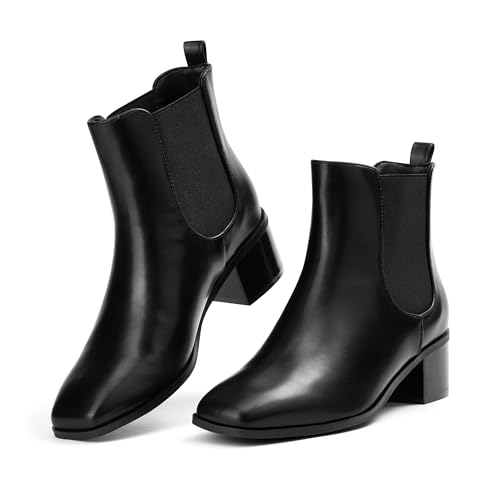 Elisabet Tang Women's Chunky Heel Chelsea Boots,2 Inch Fashion Square Toe Low Block Heel Ankle Booties Slip On Elastic Fall Booties Shoes3