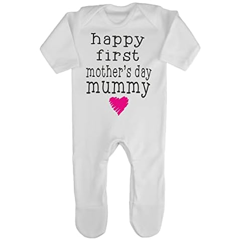 Happy First Mother’s Day Mummy Typewriter [MMD19] Baby Romper Jumpsuit with feet, 0-3 Months, White Cover