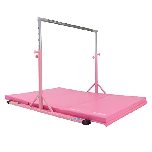 Z ATHLETIC Expandable, Adjustable Height Kip Bar & 4ft x 6ft x 2in Mat for Gymnastics, Training (Pink)