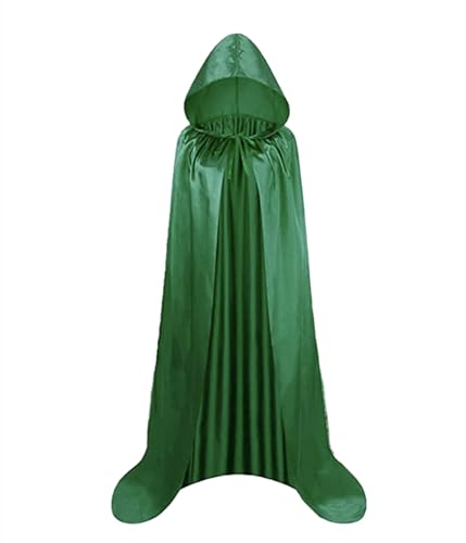 Teogneot Largo Capa con Capucha, Capa con Capucha de Halloween,Fiesta de Halloween Disfraz Long Cloak Unisex Robe Cape（Verde,170cm）
