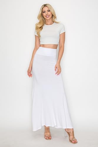 OMNIGENUS Women's Folded Wide Waist Band Long Maxi Skirt (S-XL)3