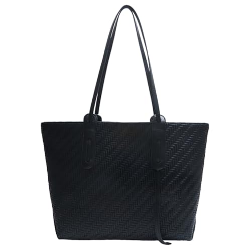 Women's Woven Tote Bag - PU Leather Handbag And Shoulder Bag, Retro Solid Color Design, Medium And Large Capacity Suitable Fo