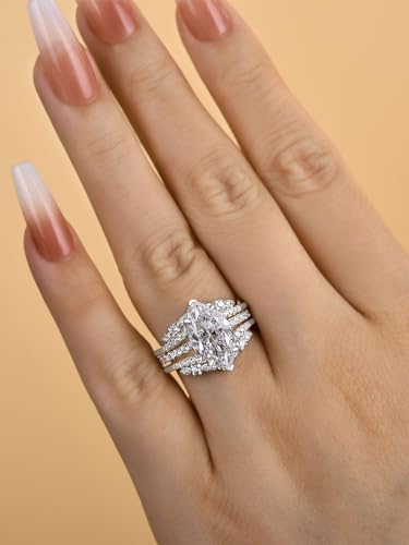 3.5ct Wedding Rings Set for Women,925 Sterling Silver AAAAA CZ Gemstone Vintage Marquise Cut Engagement Ring Sets with Insert Wedding Ring for Travel,Daily,Proposal,Birthday4
