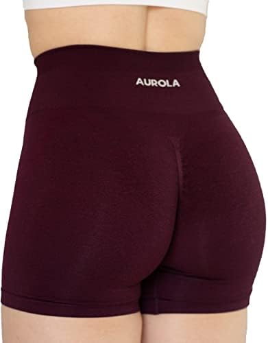 AUROLA Seamless Scrunch Short Women Workout Yoga Shorts High Waist Biker Shorts for Running Exercise (S, Black Cherry)