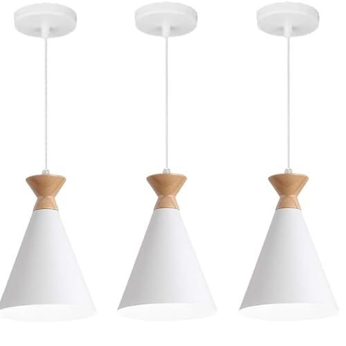 Image of White Hanging Light for Home, Aluminium Pendant Light Ceiling Lamp with Modern Hanging Lamp for Bulb Not Included, Pack of 3