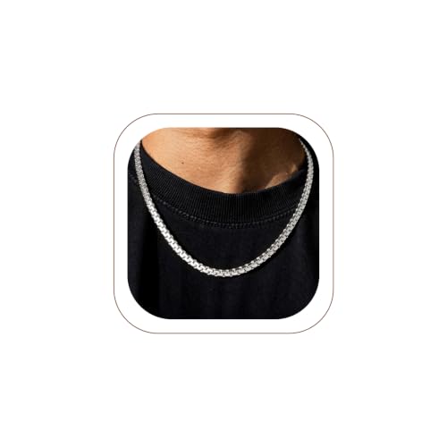U7 Silver Chain Necklace for Men 6mm Stainless Steel Flat Link Chain 20 inch Masculine Jewelry Gift
