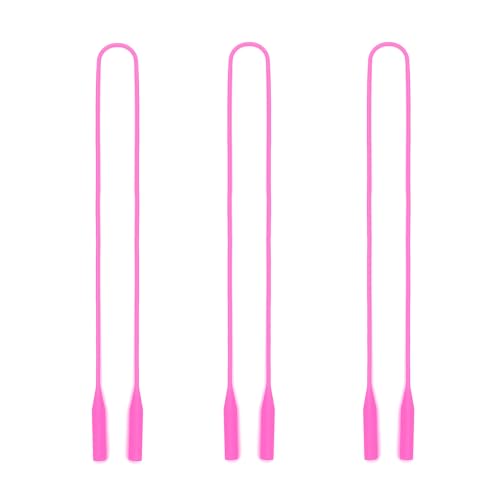 3 Pack Elastic Silicone Eye Glasses Strap, Sports Sunglasses Straps, Reading Eyeglasses Holder/Rope/String/Retainer/Cords/Lanyard around Neck for Men Women Kids (Dark Pink)