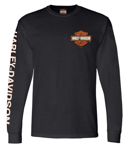 【HARLEY DAVIDSON】L/S Tee デカロゴ スリーブロゴ 2XL Harley-Davidson Men's Orange Bar & Shield Logo Long Sleeve