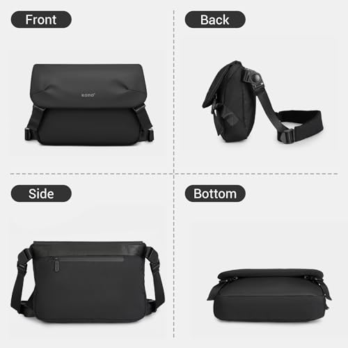 KONO Messenger Bag, Umhängetasche Herren wasserdichte, Leichte Freizeit Crossbody Tasche mit Mehreren Fächern für 13 Zoll Laptop (Schwarz)