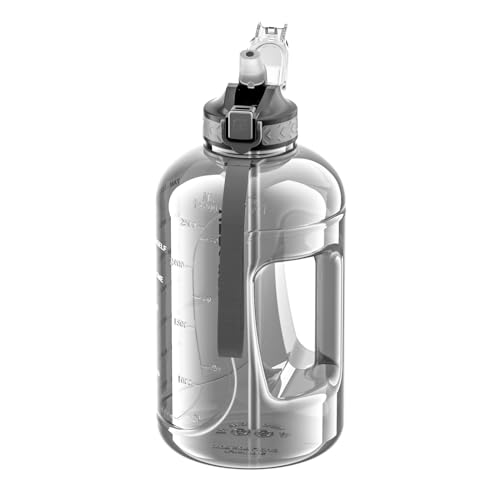 GLEKGLEK-Big-Water-Bottle-3-Liter-with-Straw-Clear-Motivational-Time-Marker-Drink-XL-Jug-with-Handle-for-Sports-Gym-Grey