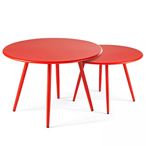 Oviala Lot de 2 Tables Basses Ronde en Acier Rouge - Palavas