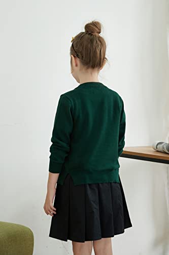 Girls Cardigan School Uniform Sweater Crew Neck Long Sleeve Button Cotton Sweaters Dark Green,5-6Years #TOP2
