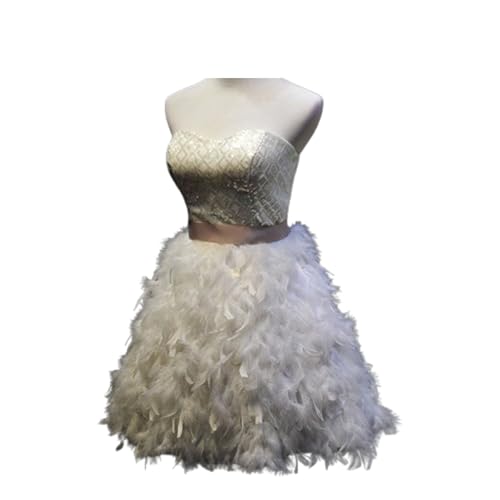 YKSEND Vestidos de Mujer Ladies Elegant Dress Falda Corta Sin Tirantes con Plumas y Lentejuelas Adecuada para el Escenario,A,XL