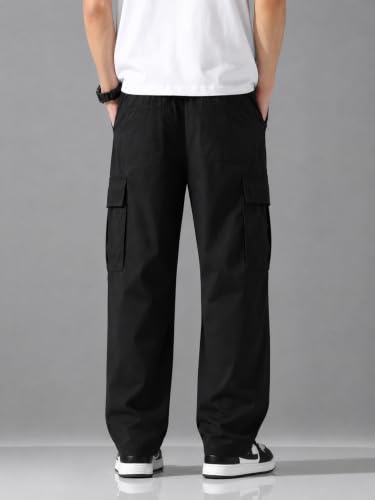 Image of Cargo Cotton Pants for Men's| Relaxed Fit Cargo Trousers| Multi Pocket Casual Streetwear Bottom| Drawstring Elastic Waistband Utility Pants for Men| Comfortable Lower for Men