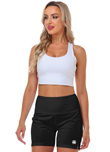 Image of AOBUTE Womens High Waist Swim Board Shorts with Pockets Quick Dry Bike Shorts