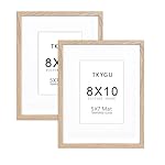 8x10in Natural Picture Frame with mat 5x7in Photo Frames 2 Pack,Modern Style Wood Composite frames Tempered Glass, Table Top or Wall - Vertical and Horizontal for Home Decor best gift