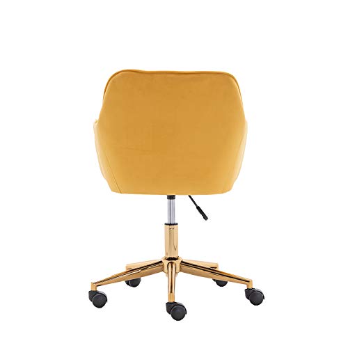 Erilewe Collection Morden Velvet Home Office Chair Task With Gold Metal Legs And Black Wheels Custard Yellow #TOP5