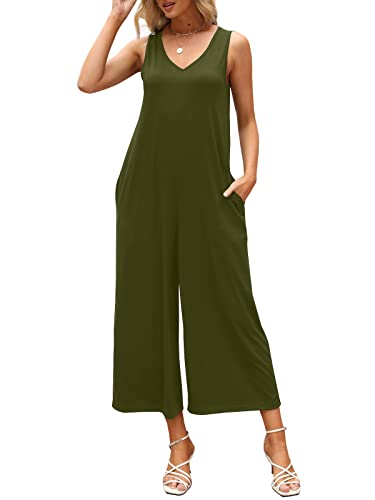 Nfsion Women's Summer Casual Loose Tank Jumpsuit Sleeveless V Neck Jumpsuits Rompers With Pockets Army Green Medium #TOP2