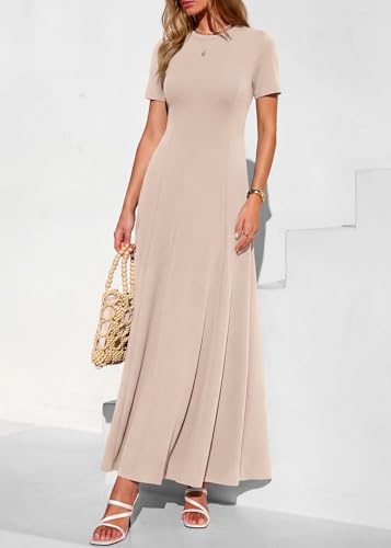 KIRUNDO Wedding Guest Dresses for Women 2026 Spring Summer Short Sleeve Pleated Long Flowy A Line Formal Maxi Dress Pockets - Image 4