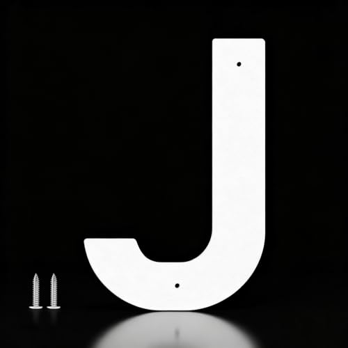 useNumber 7'' House Numbers for Outside, White Metal Address Numbers and Letters for Out Door Signs, Garden/Office/Home/Store Signage (J)
