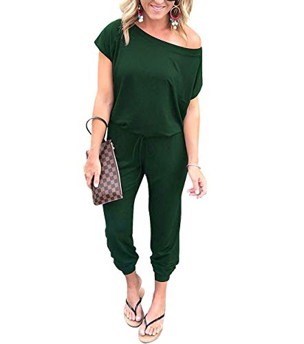PRETTYGARDEN Women's Loose Solid Off Shoulder Elastic Waist Stretchy Long Romper Jumpsuit