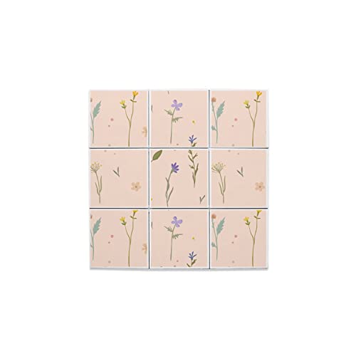 Carreaux céramique 10,8 x 10,8 cm fleurs des champs motif floral pastel rose pour crédence