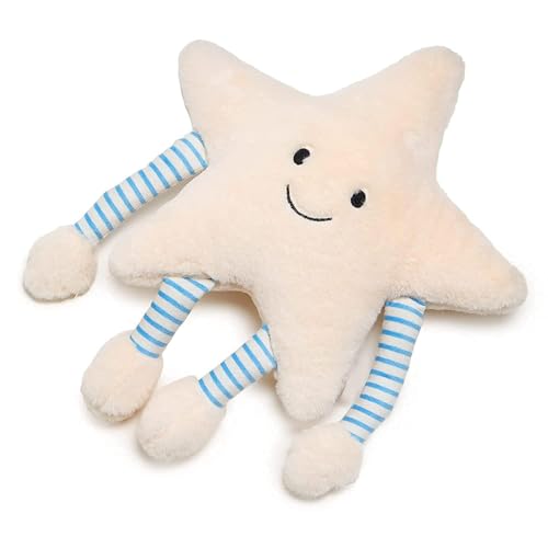 Image of Inky Ponky Star Plush Toy 35cm | Soft Stuffed Star Cushion with Striped Legs | Cute Smiling Face Baby Toy | Bedtime Companion Gift for Kids