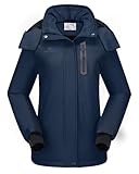CAMEL CROWN Women's Ski Jacket Waterproof Warm Winter Snow Coat Hooded Mountain Outdoor Windbreaker Windproof Jacket Dark Blue L